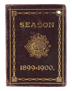 MELBOURNE CRICKET CLUB 1899-1900 Membership ticket "159" in reddish-brown leather with gold embossed MCC symbol and season details and inside with printed details and spaces for the signatures of the member (W.G.Russell), the Hon. Treasurer (C.H.Ross) and the Hon. Secretary (J. McLaughlin).A similar example sold by us in September 2015 for $1,830 (including buyers premium).