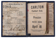 CARLTON 1903 Member's Card (#1284 for Mr. A.R.Harris) in dark blue and white with gilt lettering; interior with details of the office bearers, the list of matches and 10 of the 24 original match tickets still present. Carlton finished 3rd on the ladder in - 2