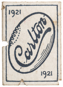 CARLTON 1921 Membership Card (#4339) white and dark blue on cover; office bearers and List of Matches inside. Carlton was a Grand Finalist in 1921, losing to Richmond by 4 points in a low scoring game.