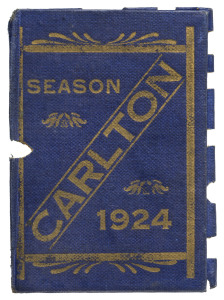 CARLTON 1924 Membership Card (#3391); dark blue with gilt details on cover; office bearers and List of Matches inside. Carlton finished 7th on the ladder in 1924.