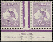 9d Violet, Die IIB, Ash Plates 3 & 4 imprint pairs; BW.27(3)zg & 27(4)zh. Both pairs, fresh colour, 1**/1*. Cat.$800. - 2