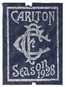 CARLTON 1928 Membership Card (#3337); dark blue with silver details on cover; office bearers and List of Matches inside. Carlton finished 4th on the ladder in 1928.