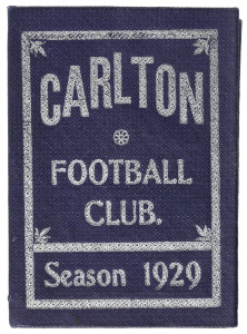 CARLTON 1929 Membership Card (#2450); dark blue with silver details on cover; office bearers and List of Matches inside. Carlton finished 3rd on the ladder in 1929.