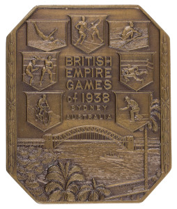 3rd BRITISH EMPIRE GAMES, SYDNEY, AUSTRALIA 1938: Participation Medal, octagonal in bronze, 63 x 75mm, by Stokes or Melbourne; reverse engraved for "F. STEVENSON. BOWLING. S. AFRICA."Stevenson was part of the South African Fours Team. South Africa won the inaugural Bowls Team Gold Medal at the 1938 Games.