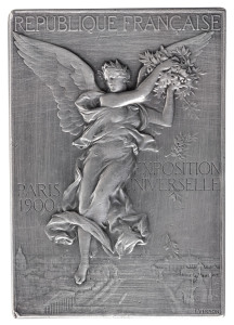 Winner's Plaque in solid silver, for the IXth Shooting Championship of High Schools & Colleges, with "IXME CHAMPIONNAT DE TIR DES LYCEES ET COLLEGES" engraved in the panel at lower right and the name of the recipient, "R. JUGE" at upper right. 55gms, 42 x
