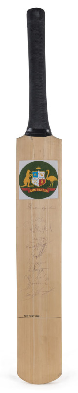 1986 TIED TEST AT MADRAS: Australia v India, full size trophy cricket bat, signed by the Australian Team, 11 signatures including Allan Border, Dean Jones (who scored a legendary double century) & Bruce Reid. With Bruce Reid Collection certificate. This w