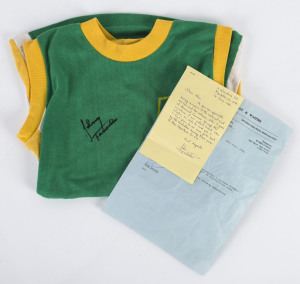 1984 Australian Olympic Boxing Team shirt, with 1986 signed letter to Alan Piper from John Famechon stating that it was given to him prior to the team's departure for the Los Angeles Olympics.  