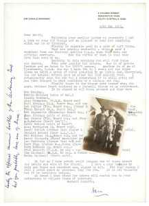 DON BRADMAN, original photograph ( 8.5 x 6cm) of Don Bradman & Archie Jackson in 1928-29 from Bradman's own collection; together with 1981 (12th May) letter on 'Sir Donald Bradman' letterhead, which enclosed this (and two other photographs); the letter signed "Don".