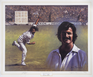 DENNIS LILLEE limited edition [207/550] and SHANE WARNE's 400th WICKET limited edition [133/1500] signed posters. (2). Both with CoAs. 51 x 57cm and 62 x 52cm respectively.