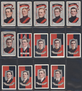1912-14 SNIDERS & ABRAHAMS: "Australian Footballers", Essendon players from Series G (With Pennant), H (Head in Star) and I (Head in Shield), (14). Some duplication; mixed condition.