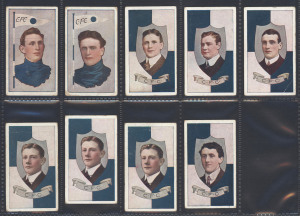 1912-14 SNIDERS & ABRAHAMS: "Australian Footballers", Carlton players from Series G (With Pennant), and I (Head in Shield), (9). Slight duplication; mixed condition.