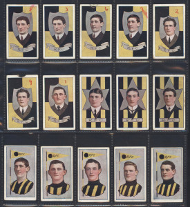 1912-14 SNIDERS & ABRAHAMS: "Australian Footballers", Richmond players from Series G (With Pennant), H (Head in Star) and I (Head in Shield), (15). Slight duplication; mixed condition.
