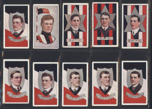 1912-14 SNIDERS & ABRAHAMS: "Australian Footballers", Saint Kilda players from Series G (With Pennant), H (Head in Star) and I (Head in Shield), (10). Slight duplication; mixed condition.