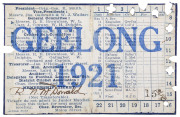 GEELONG CRICKET & FOOTBALL CLUB: Member's Season Ticket for 1921-22, blue & white with gilt lettering; fixture list and officials details including Charles Brownlow, Secretary. Membership No.15 hand-stamped internally and named in manuscript to R.N. McDon - 2