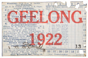 GEELONG CRICKET & FOOTBALL CLUB: Member's Season Ticket for 1922-23, blue & white with gilt lettering; fixture list and officials details including Charles Brownlow, Secretary. Membership No.13 hand-stamped internally and named in manuscript to R.N. McDon - 2