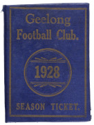 GEELONG FOOTBALL CLUB: Member's Season Ticket for 1928, blue & white with gilt lettering; fixture list and officials details including 2 members of the McDonald family. Membership No.1632 hand-stamped internally and named in manuscript to R.N. McDonald.&nbsp;