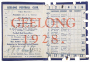 GEELONG FOOTBALL CLUB: Member's Season Ticket for 1928, blue & white with gilt lettering; fixture list and officials details including 2 members of the McDonald family. Membership No.1632 hand-stamped internally and named in manuscript to R.N. McDonald.  - 2