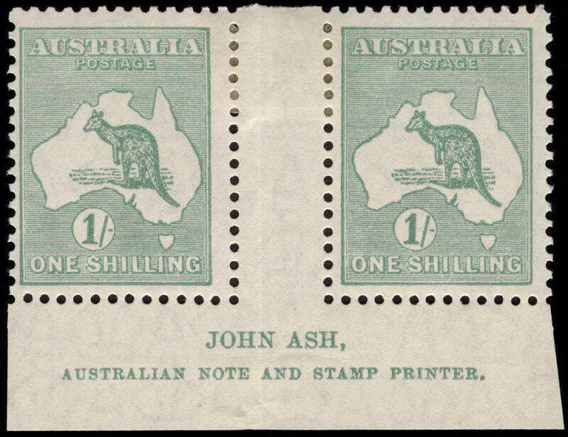 1/- Emerald, Ash imprint (N over A) pair; BW.34(4)za. Fine and fresh.