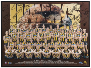 HAWTHORN FOOTBALL CLUB: The official team posters for 1999, 2000 & 2001, all signed by the squads, as photographed. (3 items). All mounted or framed; approx. 48 x 70cm each.