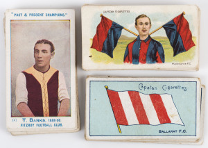 1905-15 W.D. & H.O. WILLS: "Football Club Colours and Flags (26/28), "Past & Present Champions" (11), "Victorian Football League Pennants" (3) & "Victorian Football Association Pennants" (6). Mixed condition. Cat.£400+.