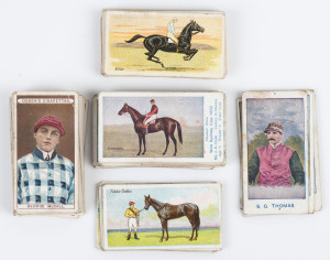 Horse Racing cards by Sniders & Abrahams, comprising 1907-09 "Australian Jockeys" (6), "1906-07 "Australian Racehorses" (17) & Wills 1906 "Horses of Today" (8) and "Melbourne Cup Winners" (20). Also, 1906 Ogden's G.B. "Owners Racing Colours & Jockeys" (23