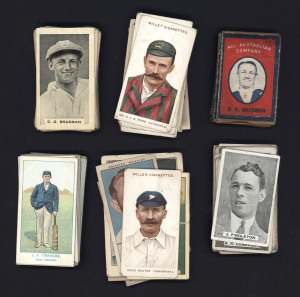 An accumulation of cricket cards including Will's 1903 "Australian & English Cricketers", 1905 "Australian Club Cricketers", Godfrey Phillips "Test Cricketers 1932-33", and others. Mixed condition. (85+).
