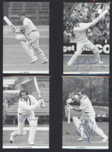 A collection of signed postcards, trade cards & photos comprising Australian Test Cricketers, English Test & County Team cricketers & some West Indians. Noted Alan Border, Greg Chappell, Geoff Lawson, Dennis Lillee, Dirk Wellham, Rod Marsh, Jeff Thomson, 