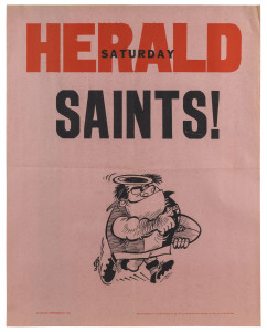 ST. KILDA PRELIMINARY FINAL: 18 September 1971 original WEG poster for St. Kilda's preliminary final win over Richmond. The pink paper stock indicating that the news covered by the poster was "late breaking". Extremely scarce; in fact, the first example w