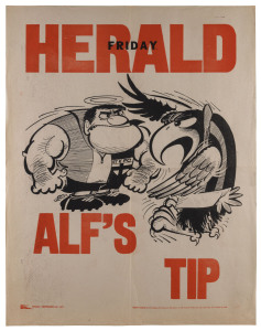 Friday, 24 September, 1971 Grand Final Eve, original WEG poster depicting the "combatants" - St.Kilda and Hawthorn - and promising (if you buy the paper) that you will be able to read about "ALF'S TIP". Extremely rare, the only example we have offered. Ve