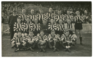 COLLINGWOOD: 1945, 1950, 1953 (Premiership year) & 1960 real-photo team postcards (or postcard size photographs) by Chas. Boyle of East Brunswick. (4).