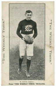 The Weekly Times: circa 1910 "Victorian Footballers" series - W. Payne (Carlton). Good Unused.