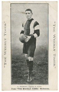 The Weekly Times: circa 1910 "Victorian Footballers" series - G. Morrisey (Captain, St.Kilda). Fair Unused.