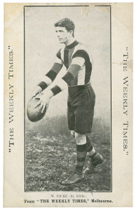 The Weekly Times: circa 1910 "Victorian Footballers" series - W. Eicke (St.Kilda). Fair Unused.