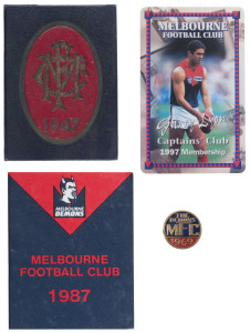 MELBOURNE: 1947, 1987 & 1997 Season's Tickets together with a "1969 MFC The Demons" lapel badge (by Bertram Bros.). (4 items).