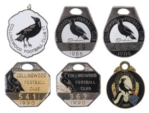 COLLINGWOOD: A 1976 - 2011 collection of membership medallions. Comprising 1976 (Male & Female), 1977, 1982 (Male & Female), 1983 (M&F), 1984 (M&F), 1985 (M&F), 1986 (M&F), 1987 (M&F), 1988 (M&F), 1989 (M&F), 1990 Premiership year (M&F), 1991 (M&F), 1992 
