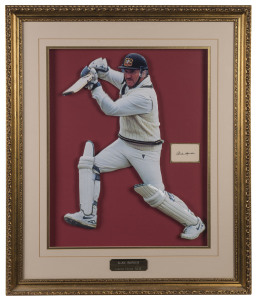 ALLAN BORDER signed & framed action photograph presented in 3-D with a plaque at base "ALAN BORDER Limited Edition No.5" overall 77 x 65cm.