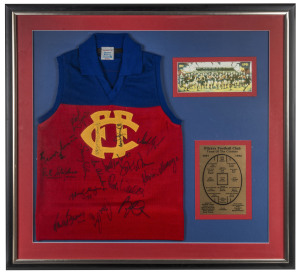 FITZROY Team of the Century 1897-1966 framed display featuring an extensively signed Fitzroy jumper; including Kevin Murray, Bill Stephen, Garry Wilson, Paul Roos, etc., overall 87.5 x 93cm.