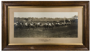 Large original photograph with manuscript details below "MELBOURNE CUP 1914 - Turning out of "Straight" - Sears Photo. Attractively presented in the original old frame; glazed, overall 60 x 105cm.