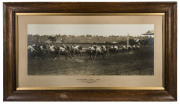 Large original photograph with manuscript details below "MELBOURNE CUP 1914 - Turning out of "Straight" - Sears Photo. Attractively presented in the original old frame; glazed, overall 60 x 105cm.