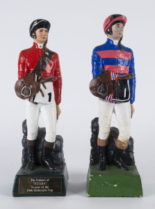 RUSSIA: Jockey statue, 31cm tall, with plaque on base "The Colours of "Russia", Winner of the 1946 Melbourne Cup" together with a second unidentified jockey