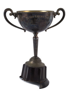 1953 TAMBO VALLEY CUP, silver-plated trophy cup on bakelite base, 44cm tall, engraved "Tambo Valley Cup, Won By Red Amber, Owner H.E.Betts, Rider F.C.Hollonds, 9th March, 1953".