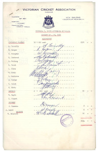 VICTORIA v SOUTH AUSTRALIA at the M.C.G. January 13 - 17, 1961The match report regarding payments ("allowances") for the Victorian players, the umpires, scorers and the masseur. [The 12 players and 2 umpires received £10 each]; the hand-written pages summ