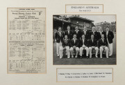 Framed displays, comprising the "International Cricket Match at Philadelphia" hand-coloured engraving from Harpers Weekly, 1879, 40 x 50cm; 1953 Official Score Sheet for the Test Match between England & Australia played at Kennington Oval framed together - 2