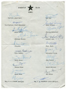 PAKISTAN: 1954-62 group with 1954 team signatures on autograph page together with a team photo; 1962 official team sheet fully signed for tour to England; plus 3 signed photographs of team members. (5 items). - 2