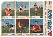 1970 KELLOGG'S "VFL Footballers in Action", 105 x 85mm format, part set in 3 panels of 6: 13 - 18 (13,14 & 16 defective); 19 - 24 (20 defective, some other faults) & 43 - 48 (VG condition). Rare survivors in this format. - 3