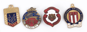 1930-31 MELBOURNE CRICKET CLUB membership badge; plus a Trial Piece for the 1948-49 badge and an Archive Sample of the 1957-58 badge. Unrelated, but accompanied by a 1964 South Bunbury Football Club badge. (4 items).