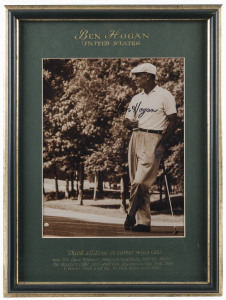 GREAT GOLFERS: Ben Hogan, Byron Nelson, Jack Nicklaus, Arnold Palmer & Gary Player, signed action photographs attractively framed, glazed and annotated. All these players have won the U.S.Open and the Masters, at least once, as well as numerous other Championships. (5 items).