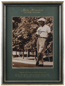 GREAT GOLFERS: Ben Hogan, Byron Nelson, Jack Nicklaus, Arnold Palmer & Gary Player, signed action photographs attractively framed, glazed and annotated. All these players have won the U.S.Open and the Masters, at least once, as well as numerous other Cham