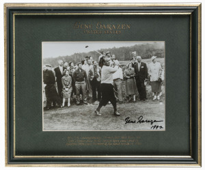 GREAT GOLFERS: Gene Sarazen, Sam Snead, Payne Stewart, Lee Trevino & Tiger Woods, signed action photographs attractively framed, glazed and annotated. All these players have won the U.S.Open at least once, as well as numerous other Championships. (5 items).