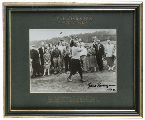 GREAT GOLFERS: Gene Sarazen, Sam Snead, Payne Stewart, Lee Trevino & Tiger Woods, signed action photographs attractively framed, glazed and annotated. All these players have won the U.S.Open at least once, as well as numerous other Championships. (5 items